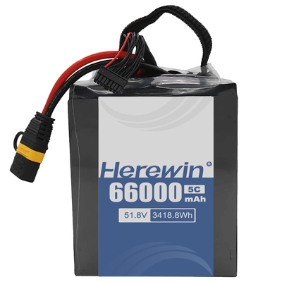 容量 エネルギーソリューション 14S2P 51.8V UAV用の66000mAh 半固体状態バッテリー 800 サイクル寿命と軽量設計